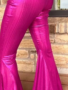 High-Waist Metallic Fuchsia Flare Pants